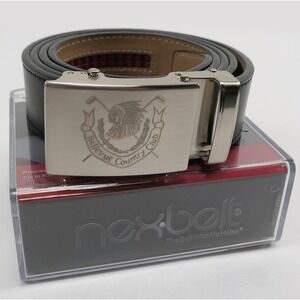 NEW! Nexbelt Leather Ratchet Belt Bellevue C.C. Golf Buckle Cut-to-fit up to 45"